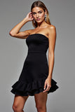 Black Tight Tiered Strapless Short Cocktail Dress with Ruffles