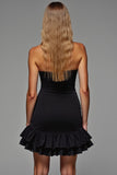 Black Tight Tiered Strapless Short Cocktail Dress with Ruffles
