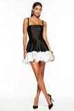 Black and White Patchwork Spaghetti Straps A Line Short Satin Cocktail Dress