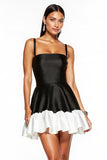 Black and White Patchwork Spaghetti Straps A Line Short Satin Cocktail Dress