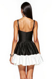 Black and White Patchwork Spaghetti Straps A Line Short Satin Cocktail Dress