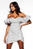 White and Black Tight Sweetheart Short Polka Dot Dress with Sleeves