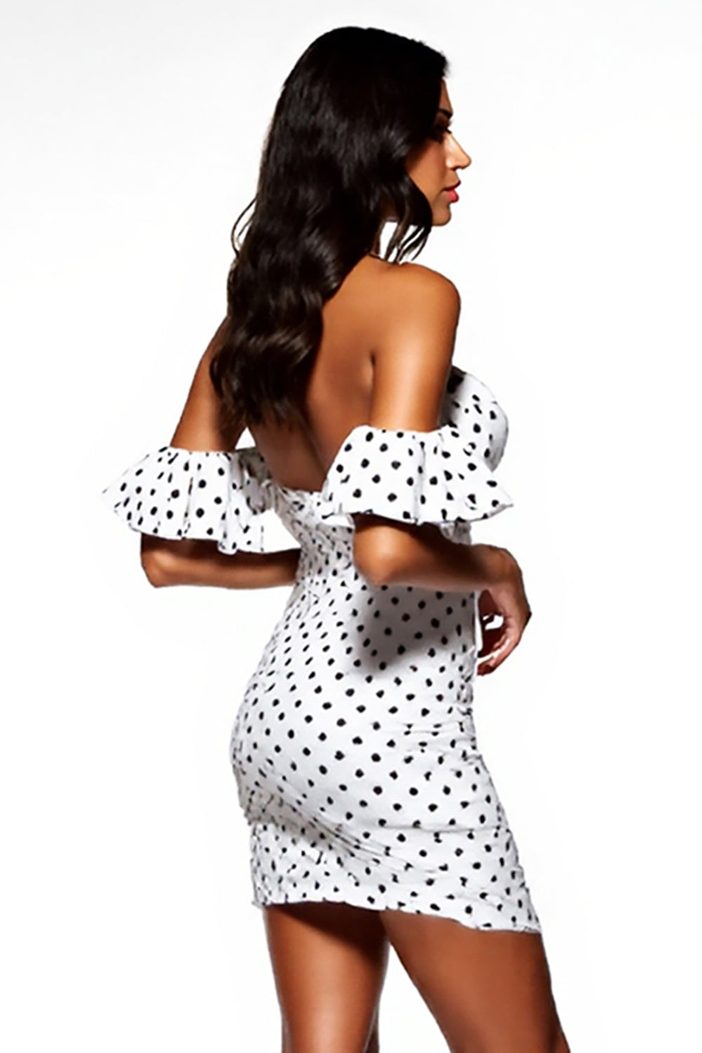White and Black Tight Sweetheart Short Polka Dot Dress with Sleeves