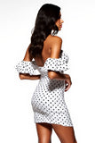 White and Black Tight Sweetheart Short Polka Dot Dress with Sleeves