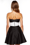 Black and White Patchwork Strapless Satin Short Cocktail Dress with Pockets