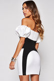 Black and White Patchwork Puff Sleeves Short Tight Cocktail Dress