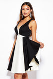 Simple Black and White Patchwork V-Neck A Line Short Cocktail Dress