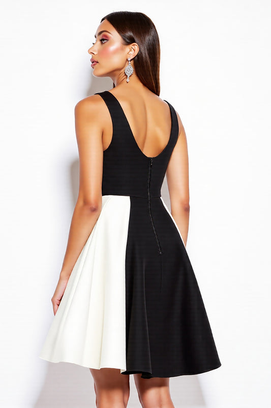 Simple Black and White Patchwork V-Neck A Line Short Cocktail Dress