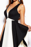 Simple Black and White Patchwork V-Neck A Line Short Cocktail Dress