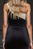 Black and White Patchwork One Shoulder Short Tight Cocktail Dress