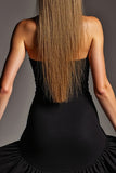 Black Strapless Satin Tight Short Cocktail Dress with Ruffles