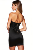 Sparkly Black Sweetheart Satin Tight Short Cocktail Dress with Rhinestone