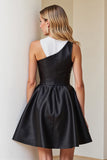 Simple Black and White Patchwork Satin A Line Short Cocktail Dress
