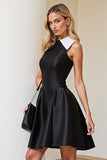 Simple Black and White Patchwork Satin A Line Short Cocktail Dress