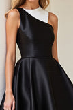 Simple Black and White Patchwork Satin A Line Short Cocktail Dress