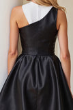 Simple Black and White Patchwork Satin A Line Short Cocktail Dress