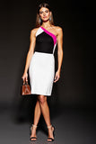 Black Patchwork One Shoulder Short Tight Cocktail Dress