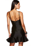 Black Satin Spaghetti Straps Short Tight Cocktail Dress with Ruffles