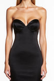 Black Sweetheart Tight Midi Satin Cocktail Dress with Ruffles