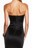 Black Sweetheart Tight Midi Satin Cocktail Dress with Ruffles