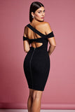 Black Cut Out Asymmetrical Neck Short Tight Cocktail Dress