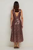 Sparkly Coffee Sequin V-Neck Long Holiday Party Dress