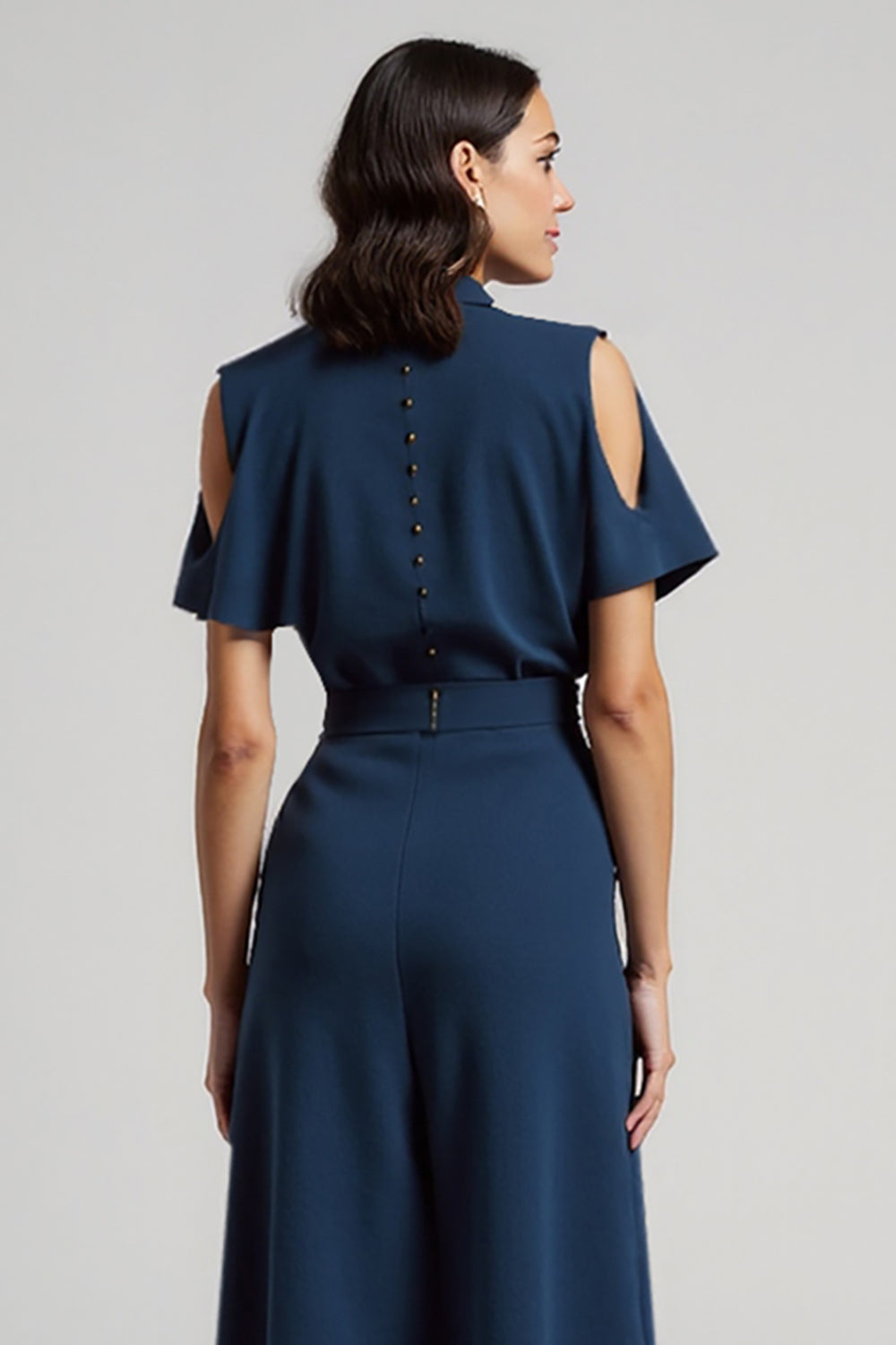 Dark Blue Pencil Short Sleeves Maxi Work Dress with Bow