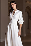 White A Line Maxi Work Dress with Sleeves