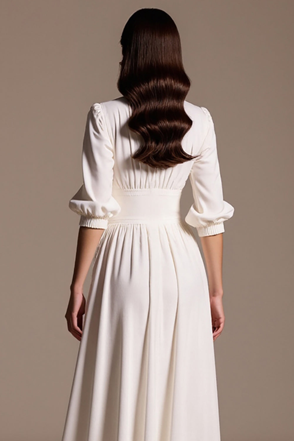White A Line Maxi Work Dress with Sleeves
