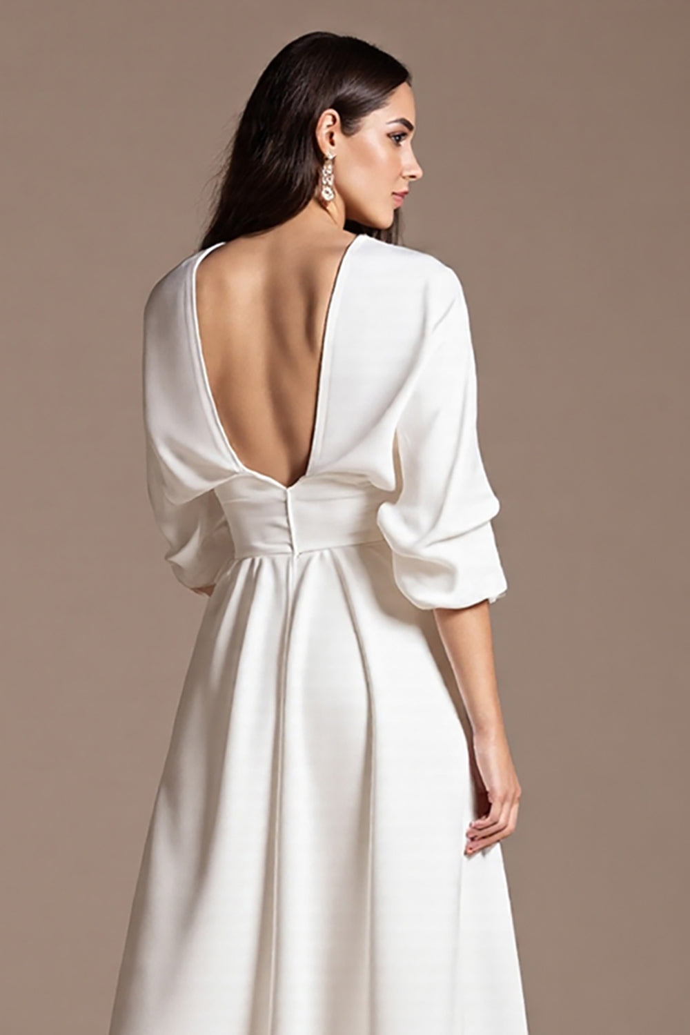 White A Line V-Neck Maxi Work Dress with Sleeves