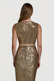 Sparkly Golden Sequin V-Neck Midi Cocktail Dress with Belt