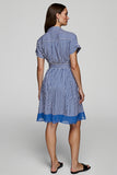 Blue Striped Short Sleeves A Line Shirt Dress with Sash