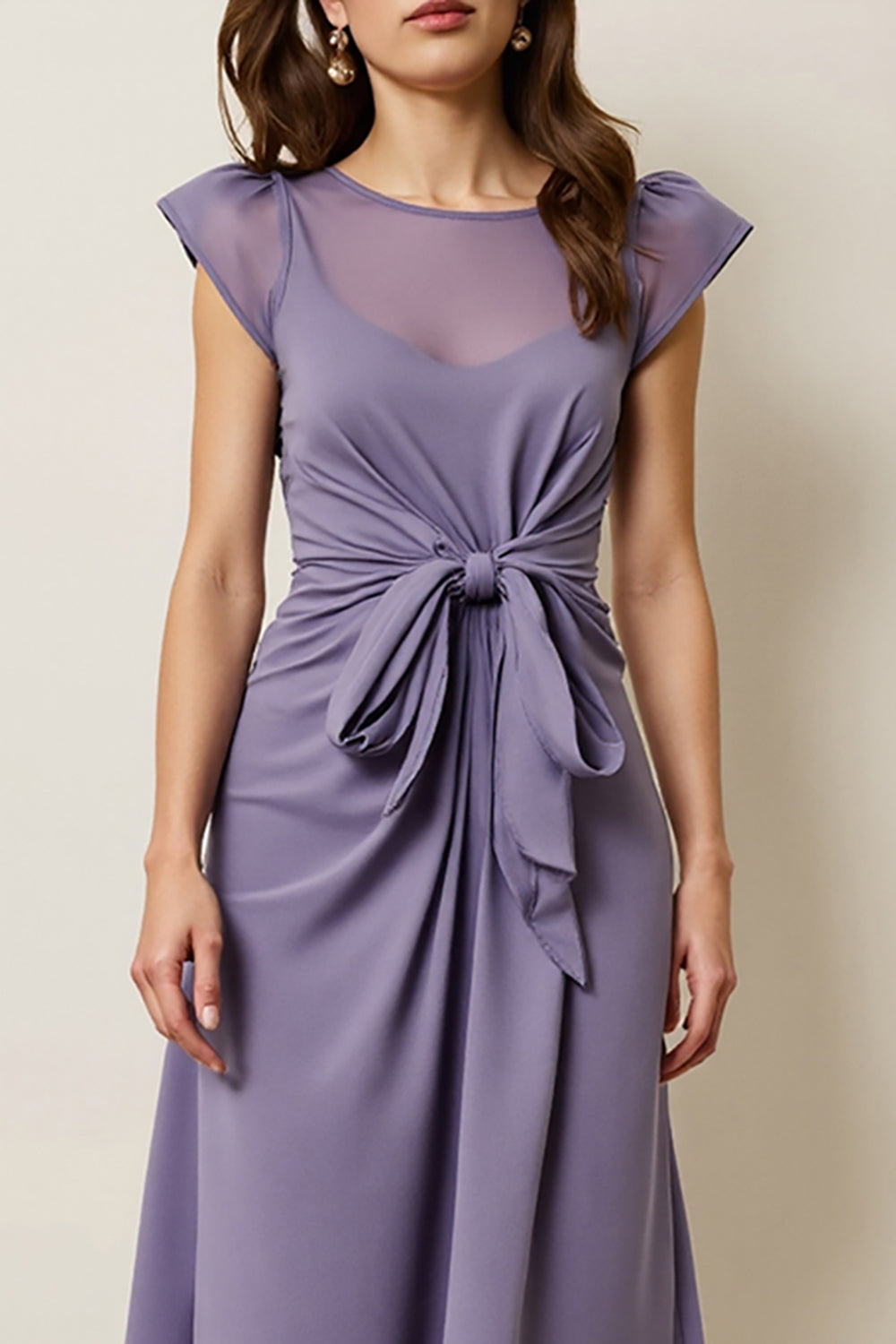 Grey Purple Chiffon A Line Semi Formal Dress with Sash