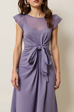 Grey Purple Chiffon A Line Semi Formal Dress with Sash