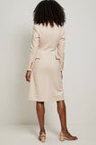 Apricot Pencil Notched Lapel Midi Blazer Dress with Sleeves