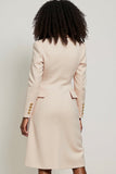 Apricot Pencil Notched Lapel Midi Blazer Dress with Sleeves