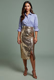 Blue and Golden Bodycon 2 Piece Sequins Holiday Dress with Slit