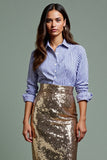 Blue and Golden Bodycon 2 Piece Sequins Holiday Dress with Slit