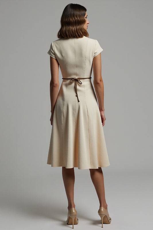 Apricot A Line Notched Lapel Leopard Midi Blazer Dress with String