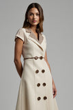 Apricot A Line Notched Lapel Leopard Midi Blazer Dress with String