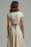 Apricot A Line Notched Lapel Leopard Midi Blazer Dress with String