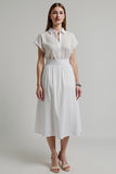 White 2 Piece A Line Midi Work Blouse and Skirt with Sleeves