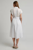 White 2 Piece A Line Midi Work Blouse and Skirt with Sleeves