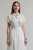 White 2 Piece A Line Midi Work Blouse and Skirt with Sleeves