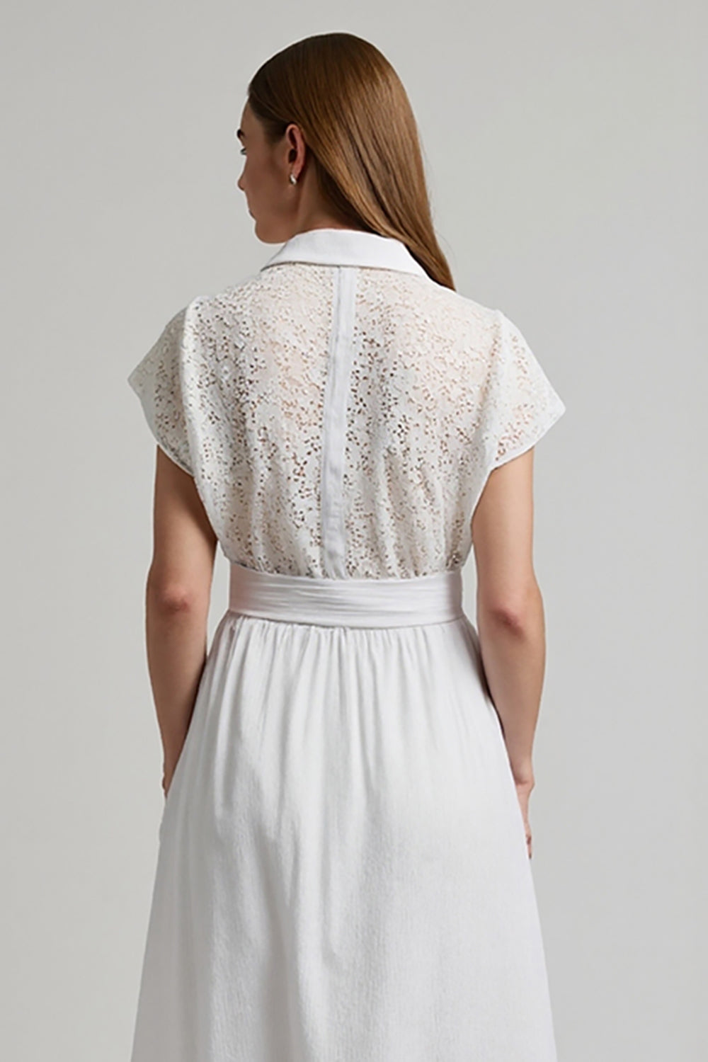 White 2 Piece A Line Midi Work Blouse and Skirt with Sleeves