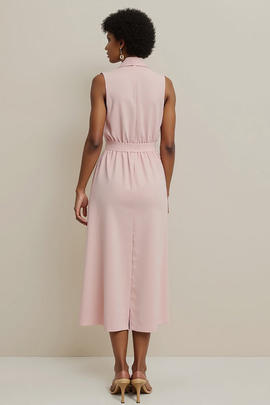Pink Pencil Shawl Lapel Maxi Work Dress with Sash