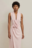 Pink Pencil Shawl Lapel Maxi Work Dress with Sash