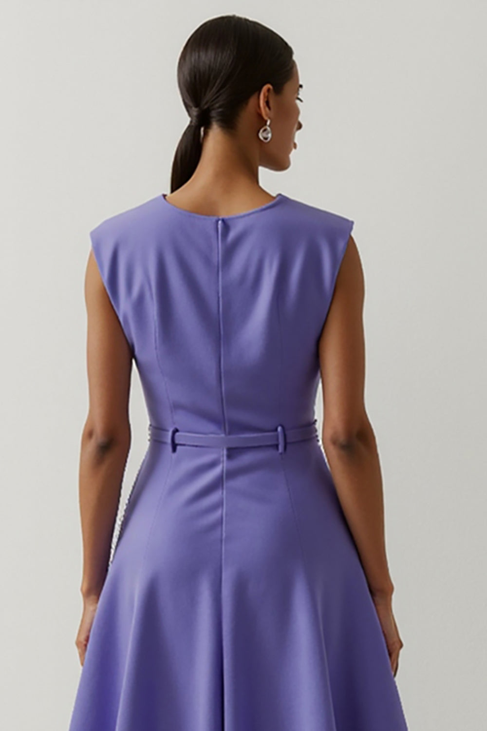 Purple A Line Floral Satin Maxi Work Dress with Belt