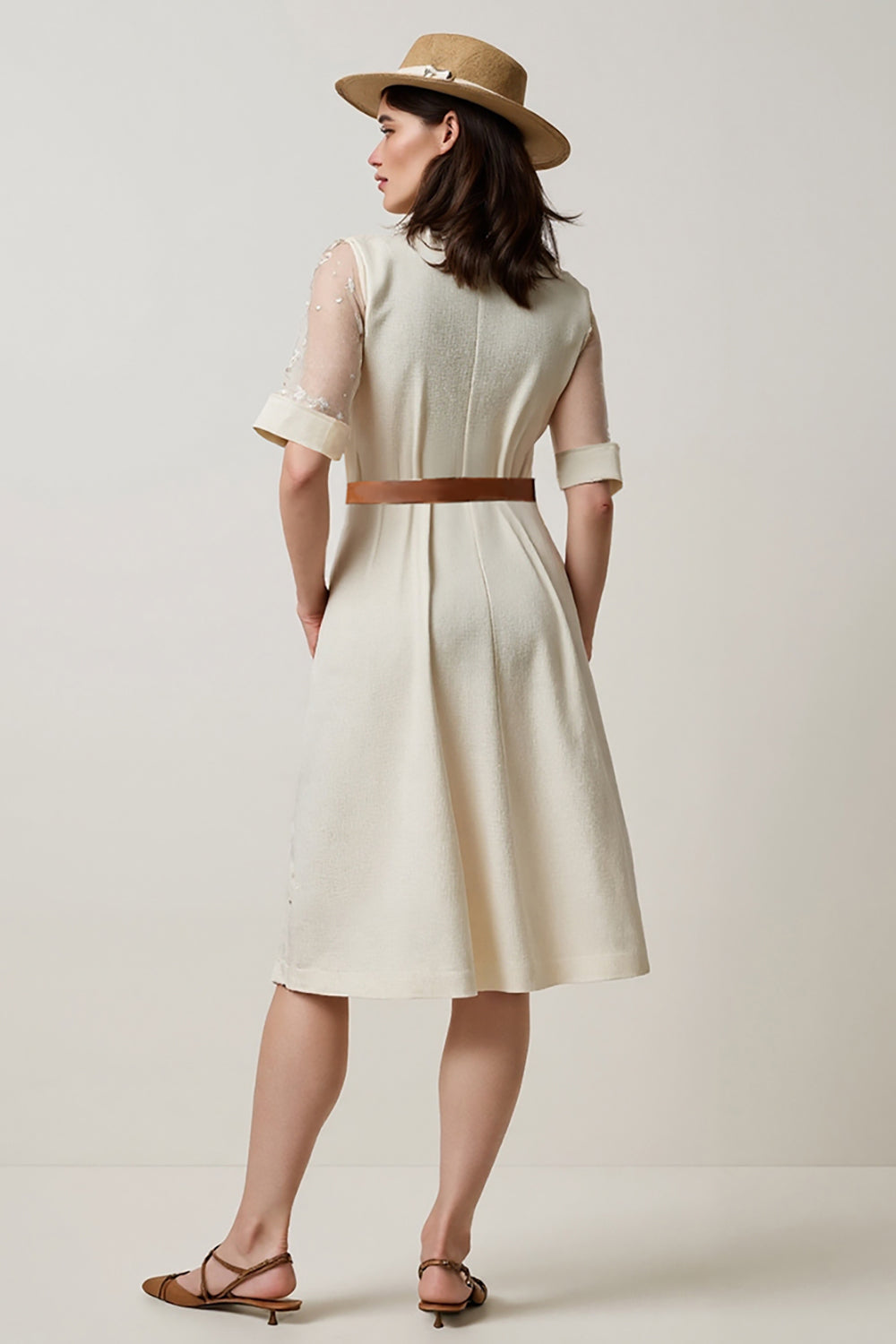 Apricot A Line Short Sleeves Midi Blazer Dress with Belt