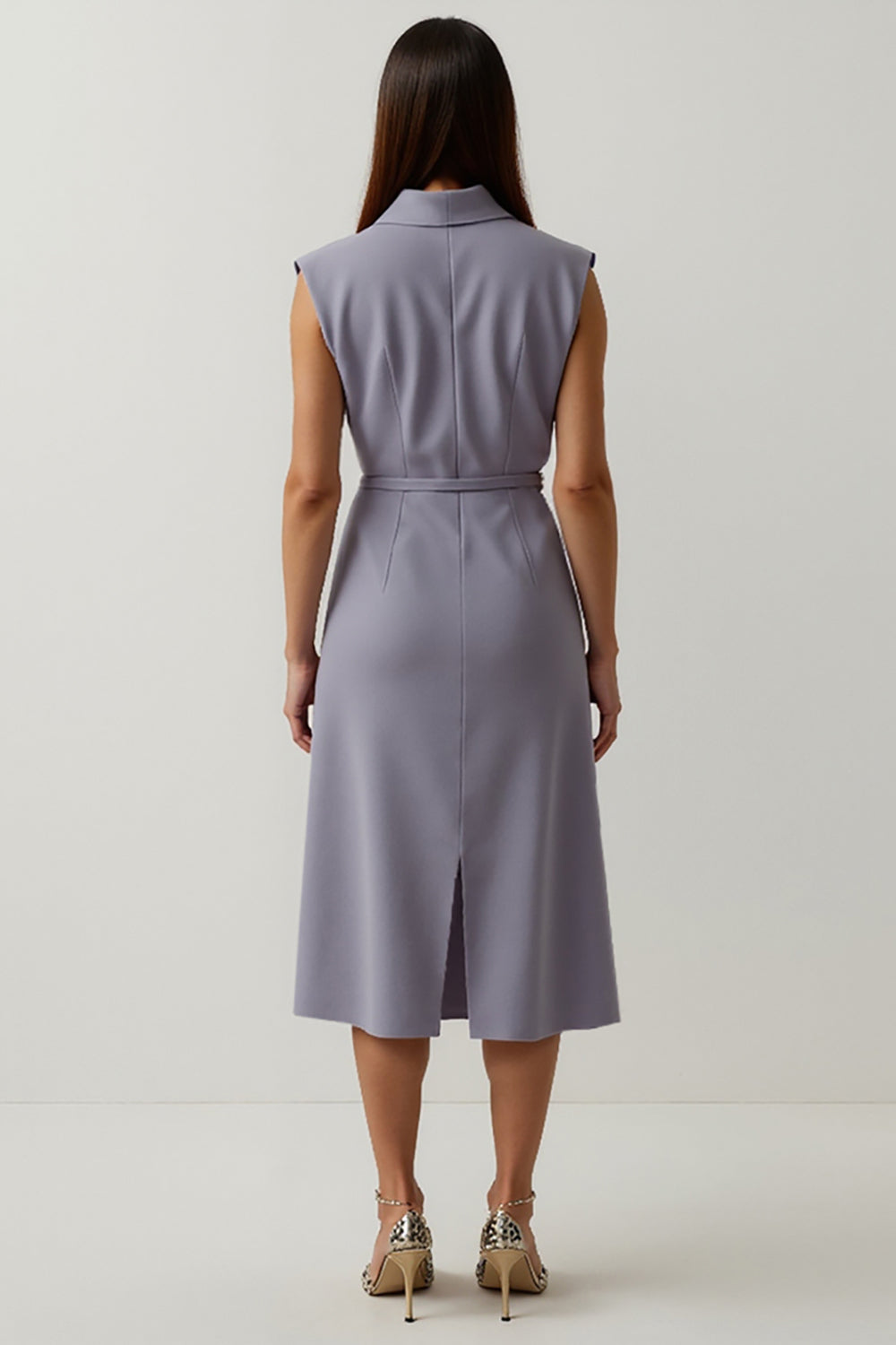 Grey Purple Floral A Line Peak Lapel Satin Midi Blazer Dress